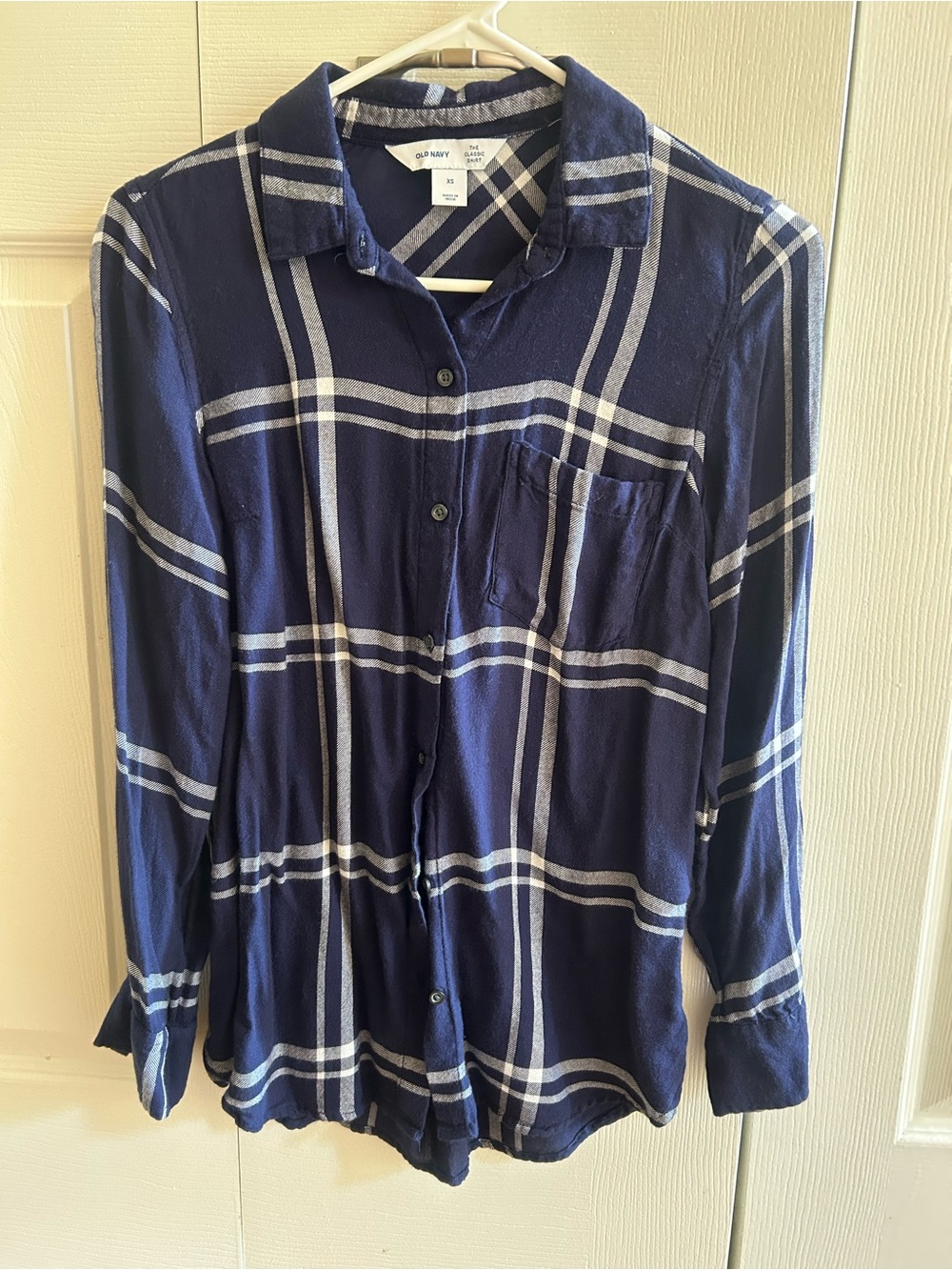 Old Navy Navy Blue Plaid Button-Down Shirt
